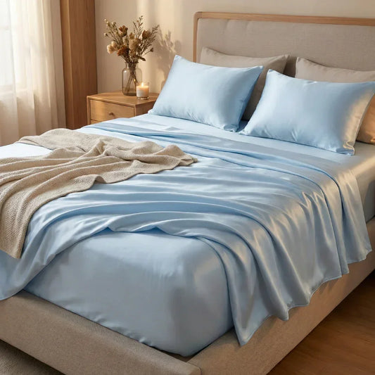 100% Silk Fitted Sheet for Bedroom - "Sky Blue"