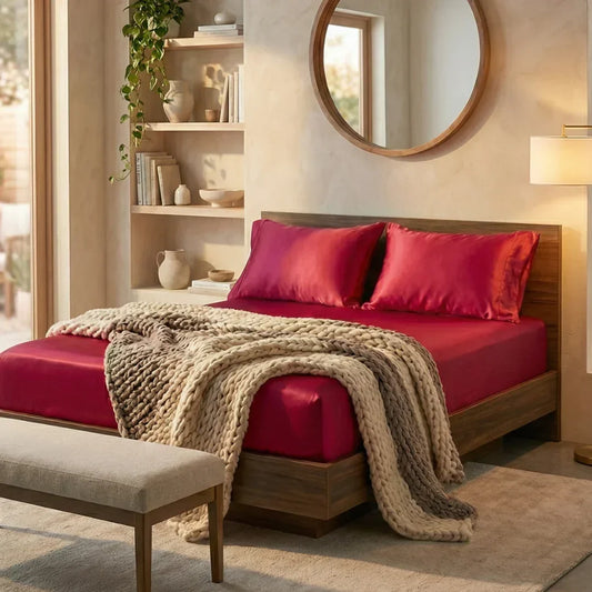 100% Silk Bed Sheet - Elegant Red