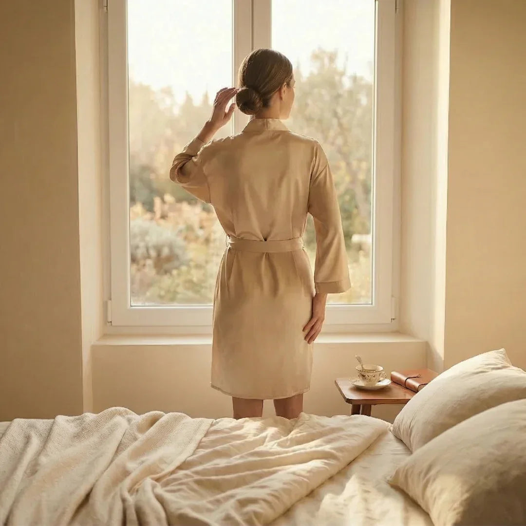 Elegant silk bathrobe - "Champagne"