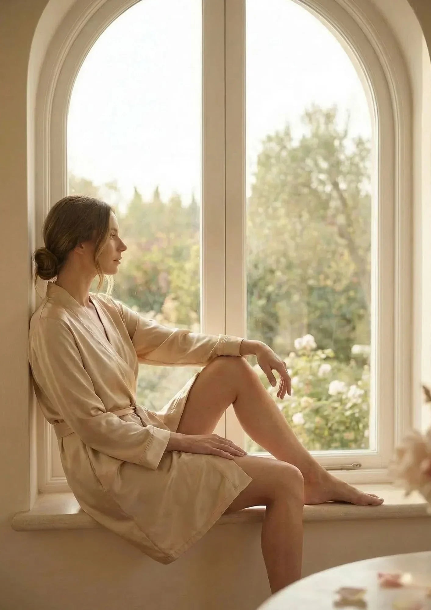 Elegant silk bathrobe - "Champagne"