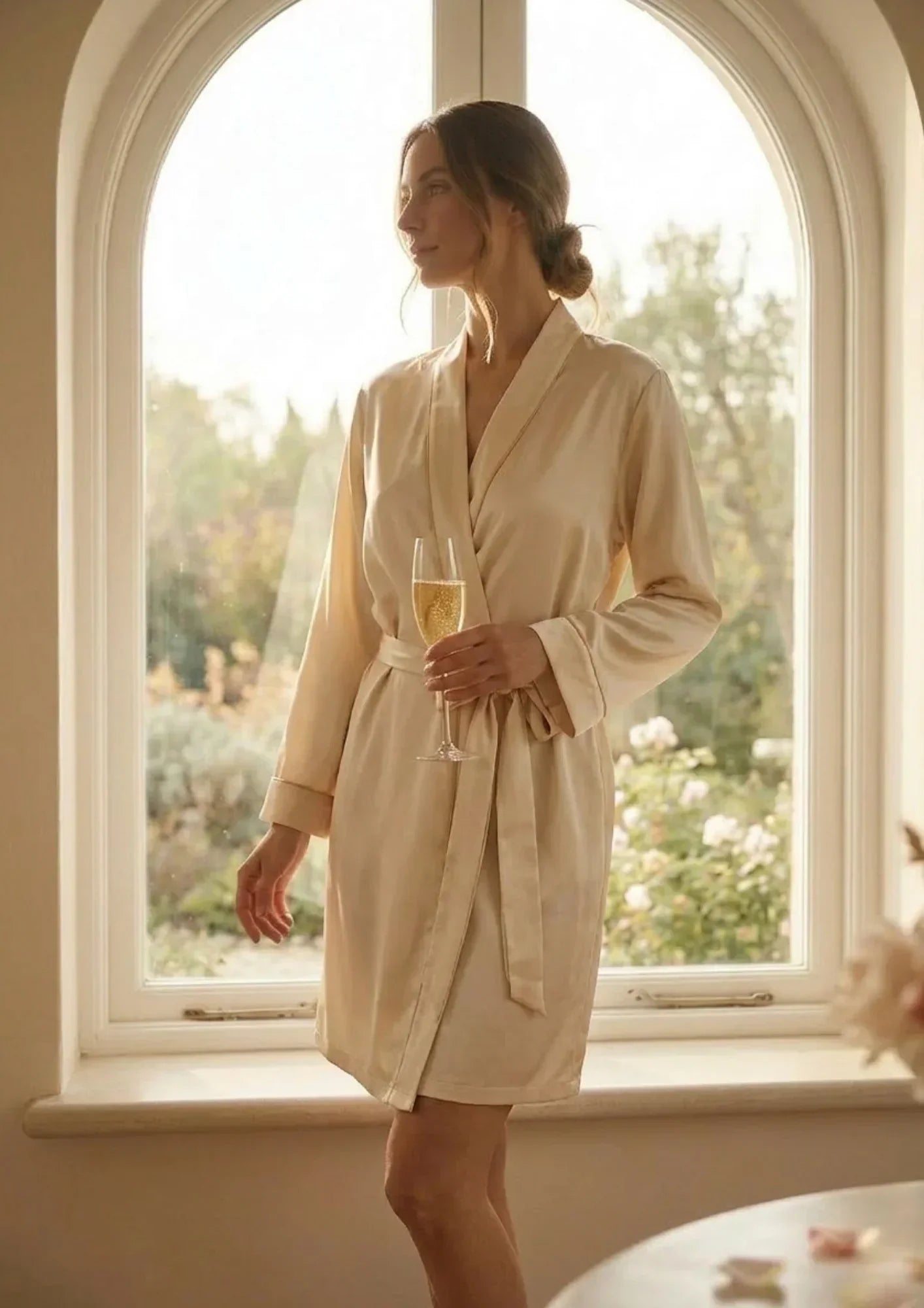 Elegant silk bathrobe - "Champagne"
